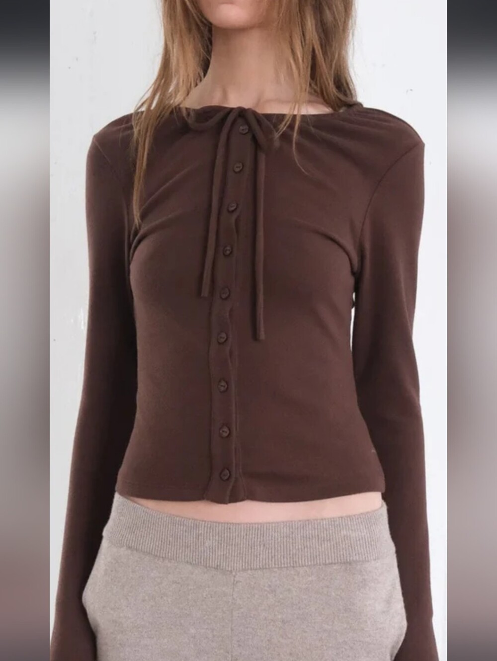 Geel Jane Brown Tie-Neck Cardigan